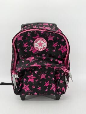 Converse All Star Black Pink Star Print Rolling Backpack Trolley School Bag